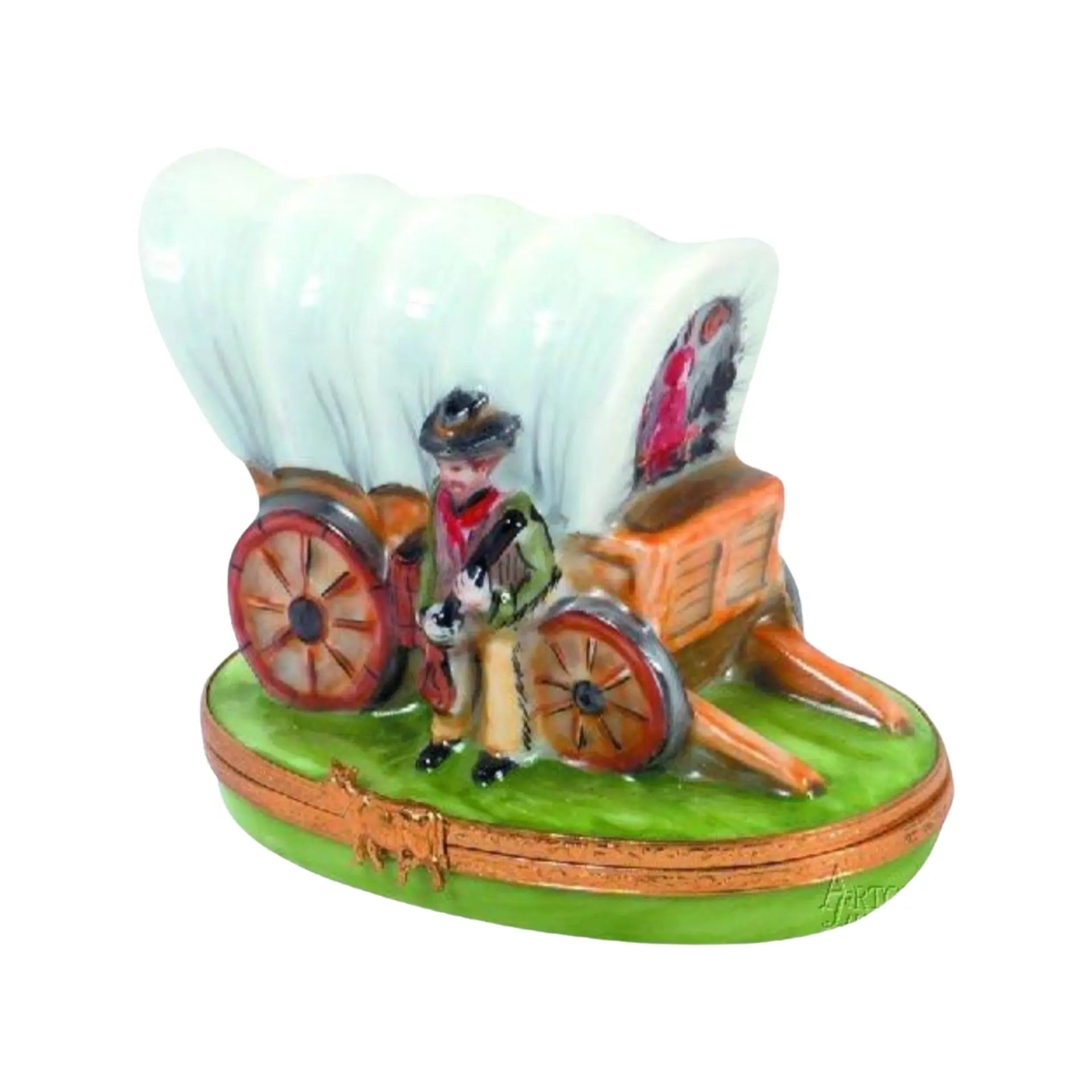 Chuck Wagon Old West American Porcelain Limoges vehicle French Trinket Box