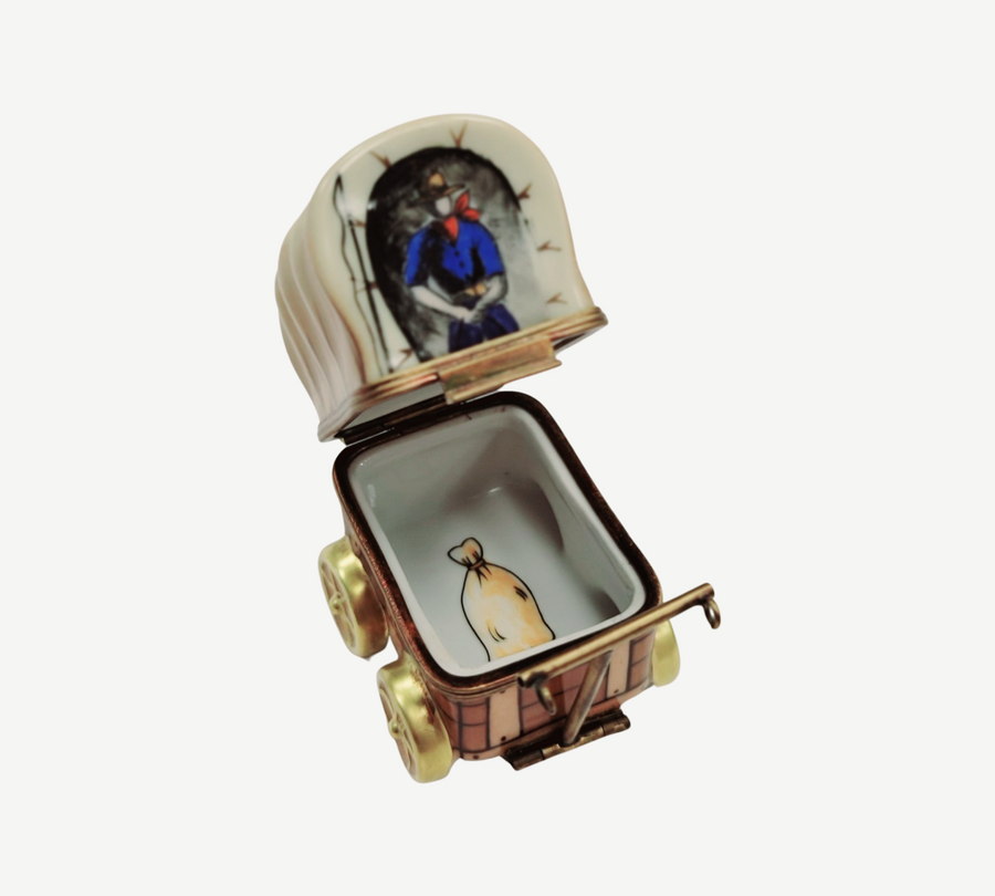 Chuck Wagon Old West Treasure Porcelain Limoges vehicle French Trinket Box