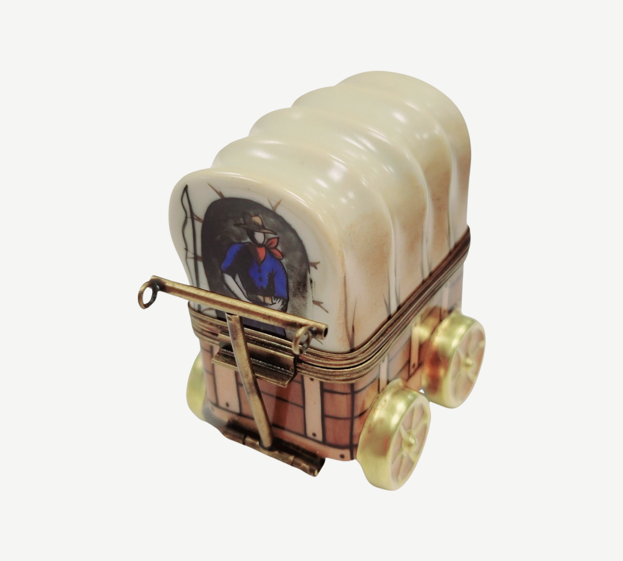 Chuck Wagon Old West Treasure Porcelain Limoges vehicle French Trinket Box