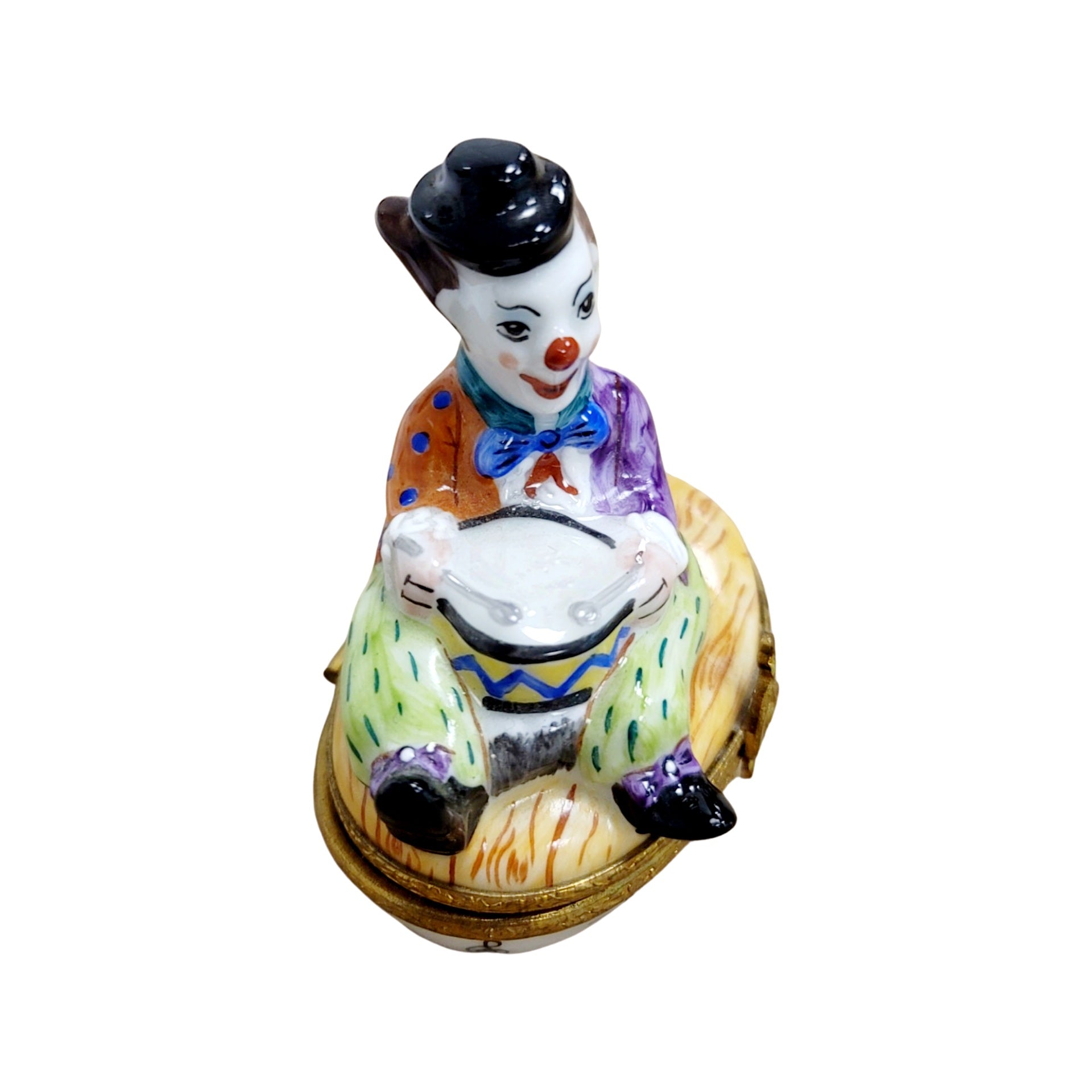Circus Clown Drum Trinket Box Porcelain Limoges Circus Clown French Trinket Box