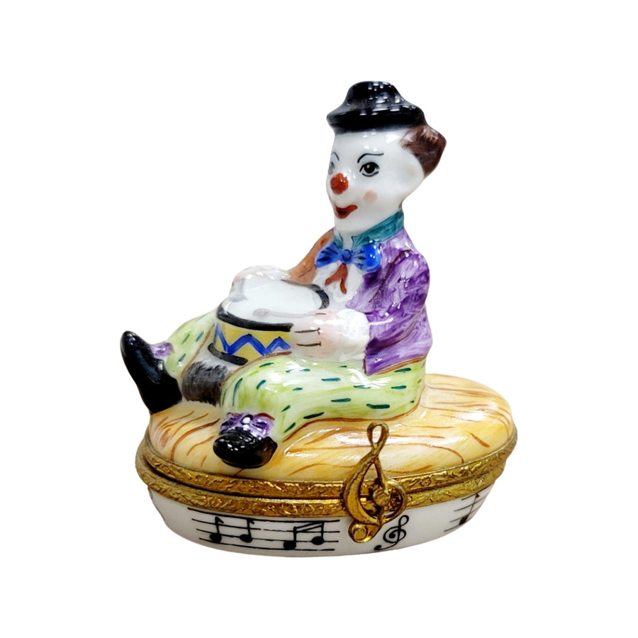 Circus Clown Drum Trinket Box Porcelain Limoges Circus Clown French Trinket Box