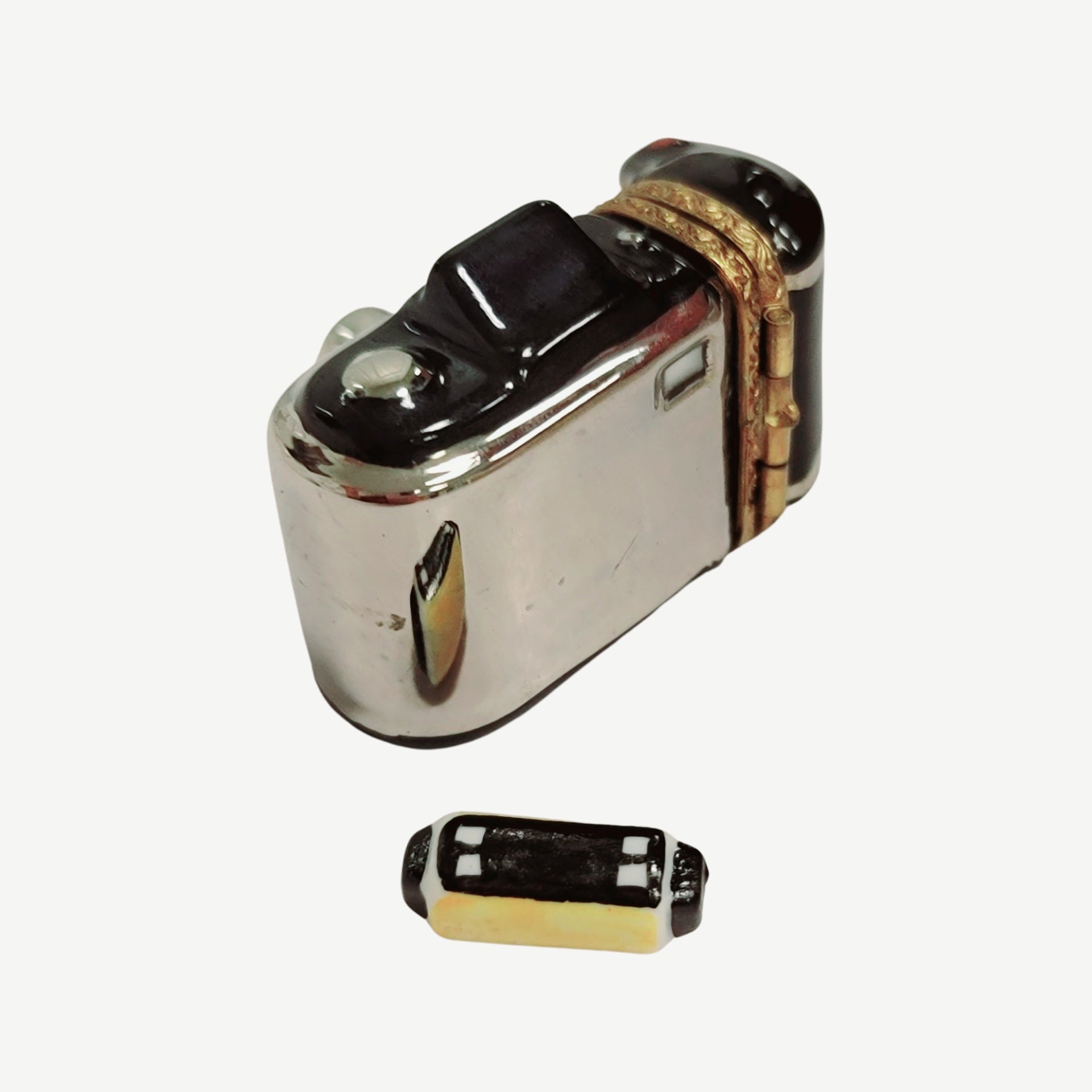 Classic 35mm Black Camera Box Porcelain Limoges beach travel French Trinket Box