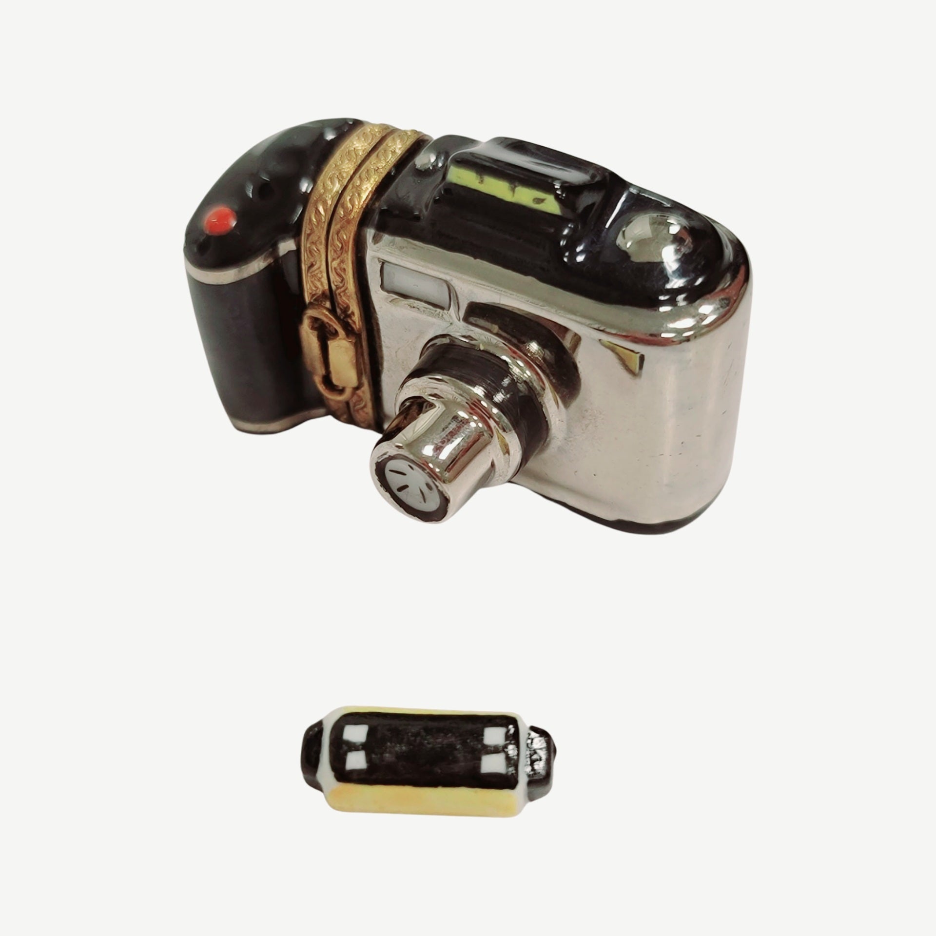 Classic 35mm Black Camera Box Porcelain Limoges beach travel French Trinket Box