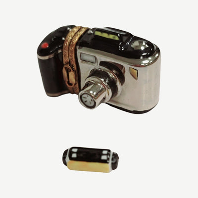 Classic 35mm Black Camera Box Porcelain Limoges beach travel French Trinket Box