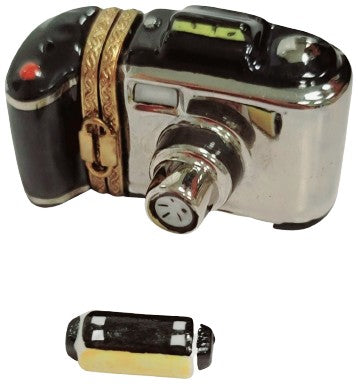 Classic 35mm Black Camera Box Porcelain Limoges beach travel French Trinket Box