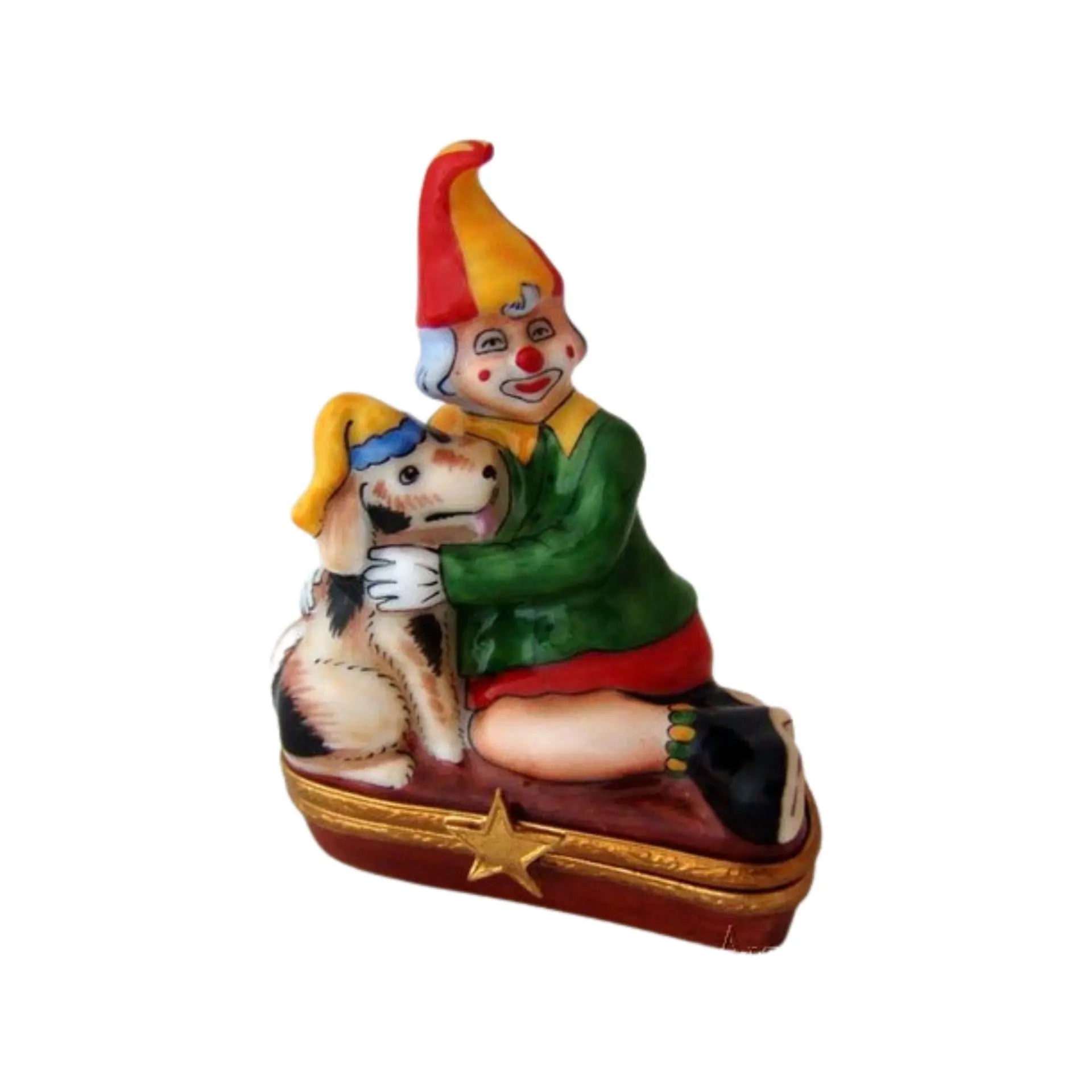 Clown w Puppy Porcelain Limoges Circus French Trinket Box