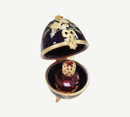 Cobalt Blue Elegance Perfume Holder Porcelain Limoges Perfume egg French Trinket Box