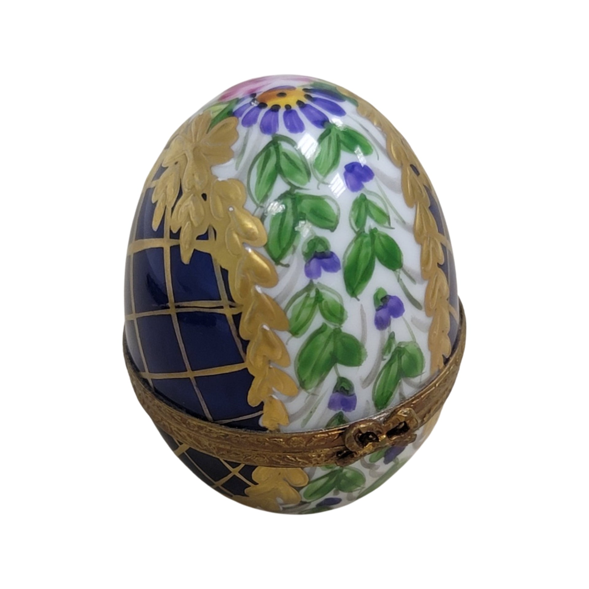 Cobalt Blue Gold Egg Treasure Porcelain Limoges traditional egg LIMOGES BOXES French Trinket Box