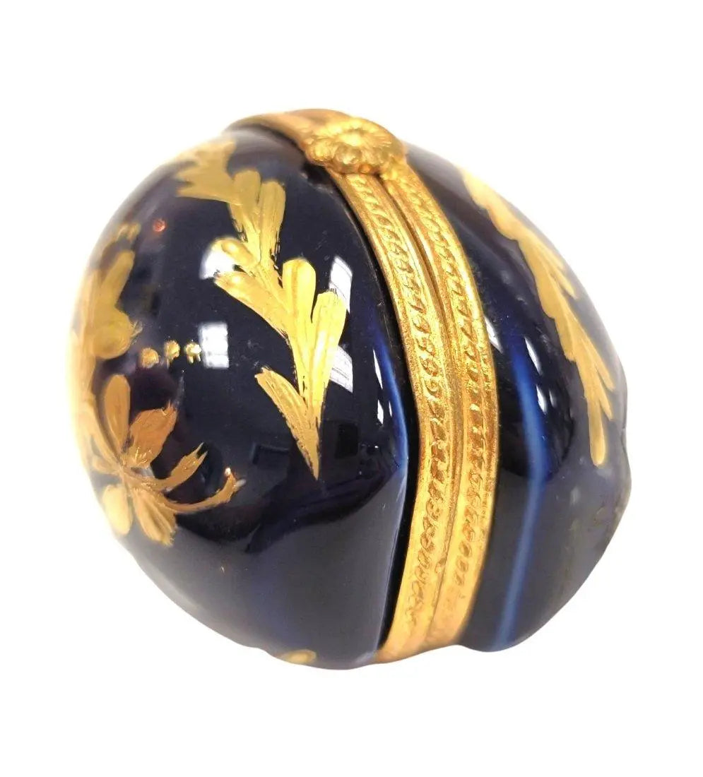 Cobalt Blue Gold Limoges Frame Porcelain Limoges egg French Trinket Box