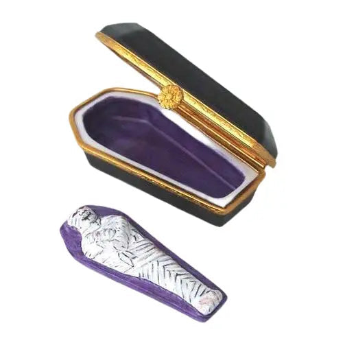 Coffin w Mummys Porcelain Limoges Halloween French Trinket Box