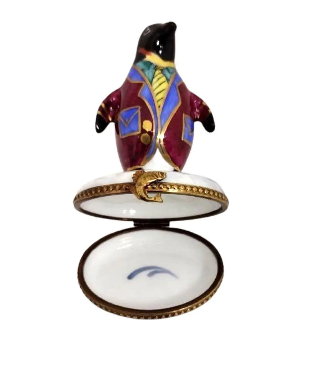 Colorful Tuxedo Penguin Figurine Porcelain Limoges xmas bird birds special winter travel LIMOGES BOXES French Trinket Box