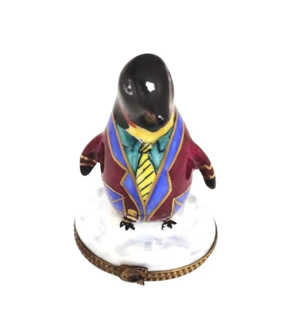 Colorful Tuxedo Penguin Figurine Porcelain Limoges xmas bird birds special winter travel LIMOGES BOXES French Trinket Box