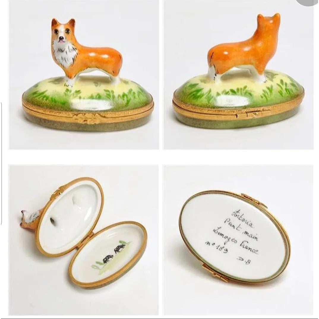 Corgi Dog Porcelain Limoges Dog French Trinket Box