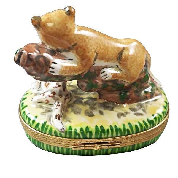 Cougar with Baby Porcelain Limoges wild animals French Trinket Box