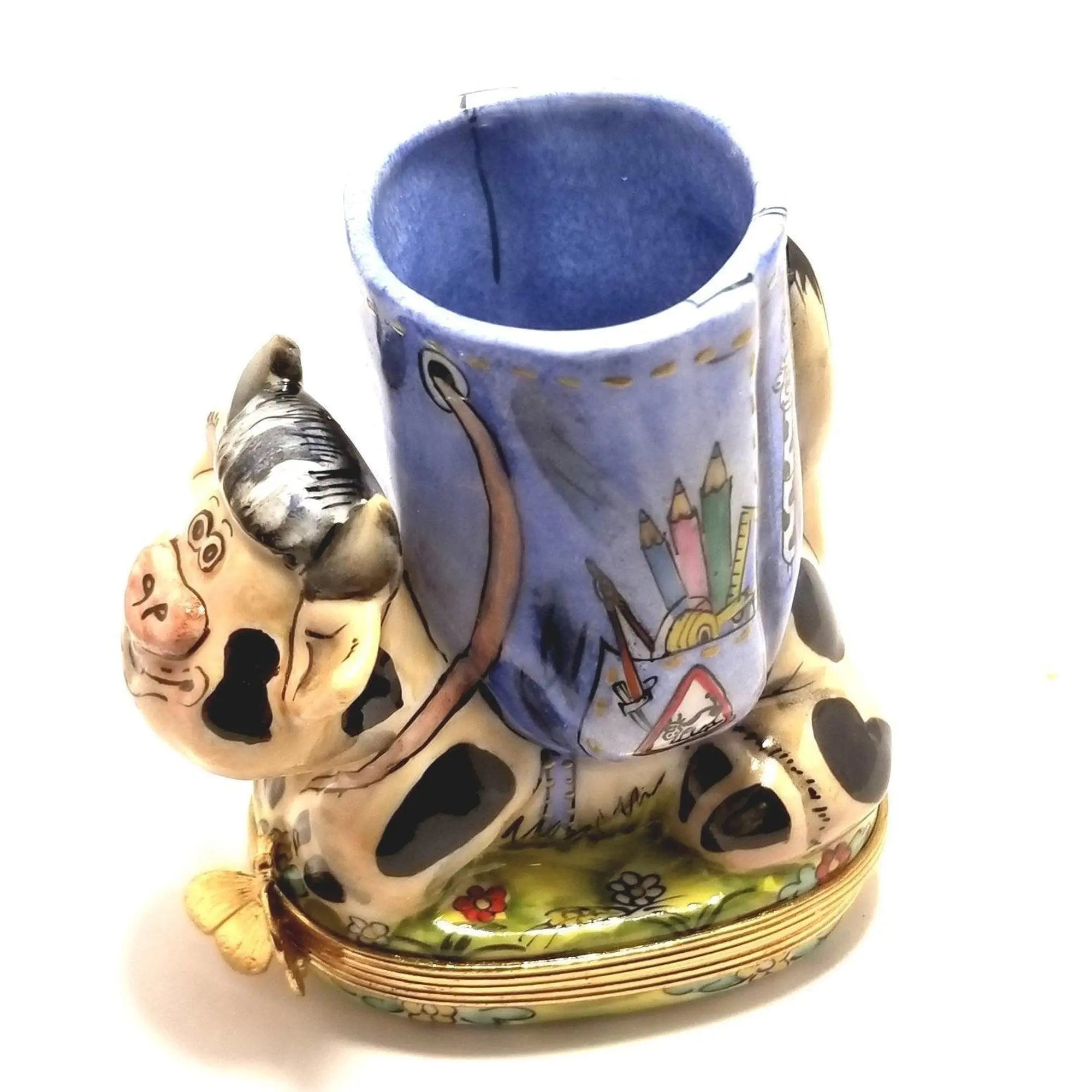 Cow Vase Pencil Holder Artistry Porcelain Limoges farm animals French Trinket Box