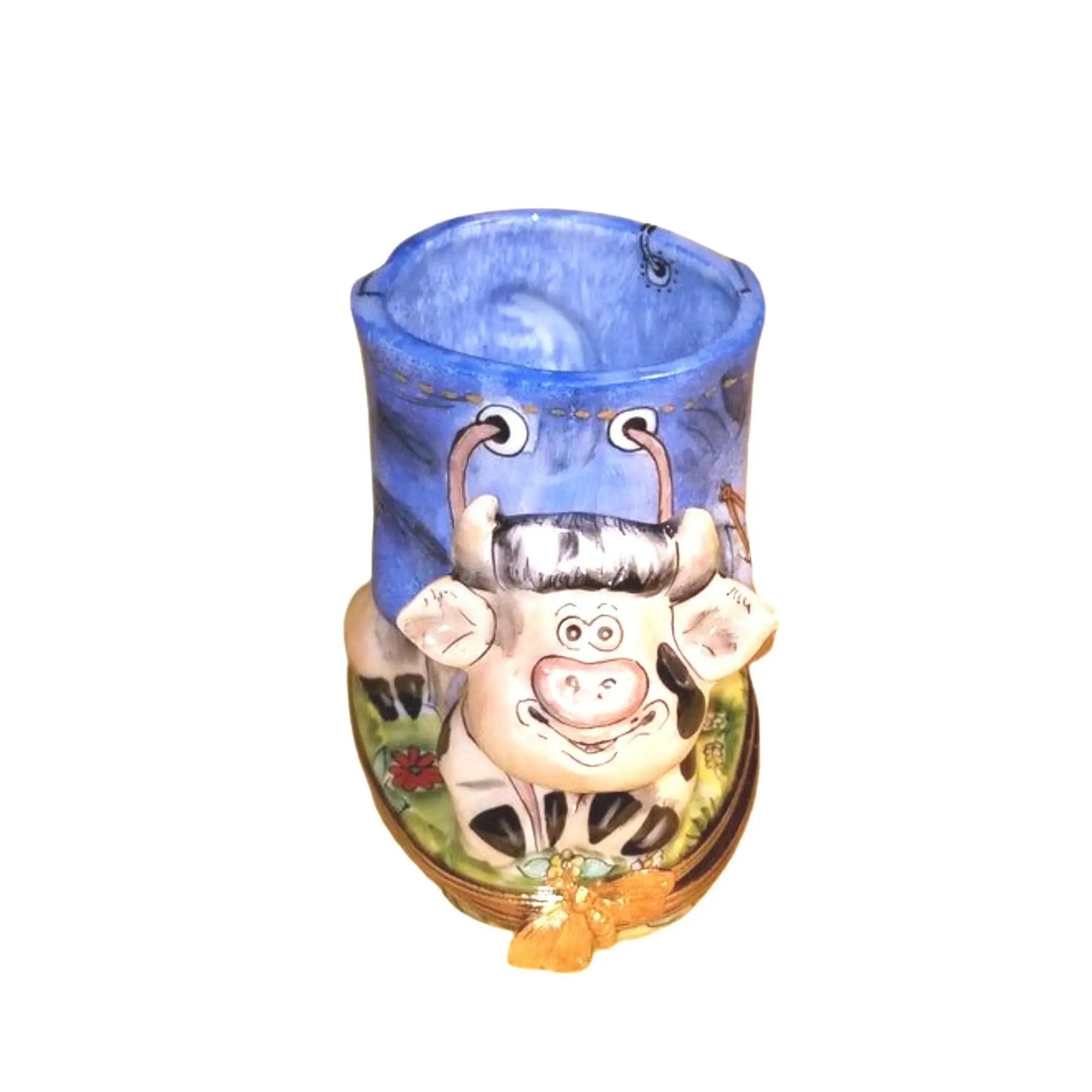 Cow Vase Pencil Holder Artistry Porcelain Limoges farm animals French Trinket Box