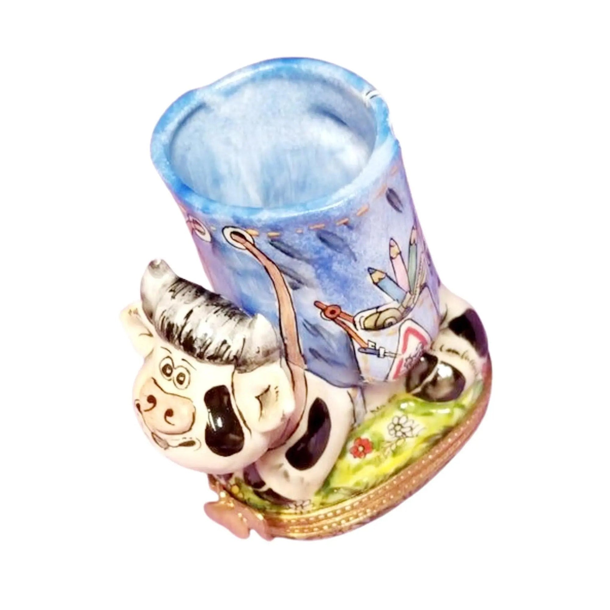 Cow Vase Pencil Holder Artistry Porcelain Limoges farm animals French Trinket Box