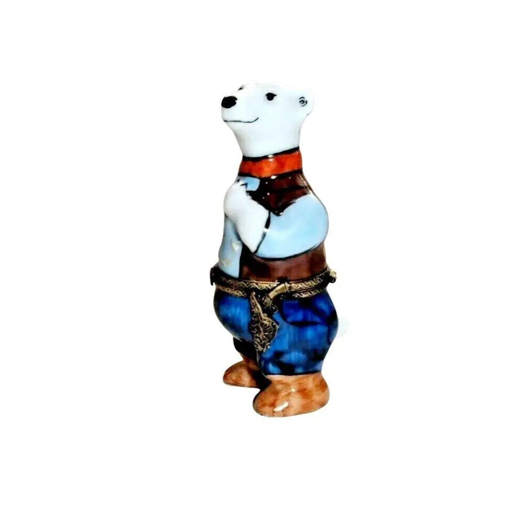 Cowboy Polar Bear Porcelain Limoges Bear sports fairy French Trinket Box