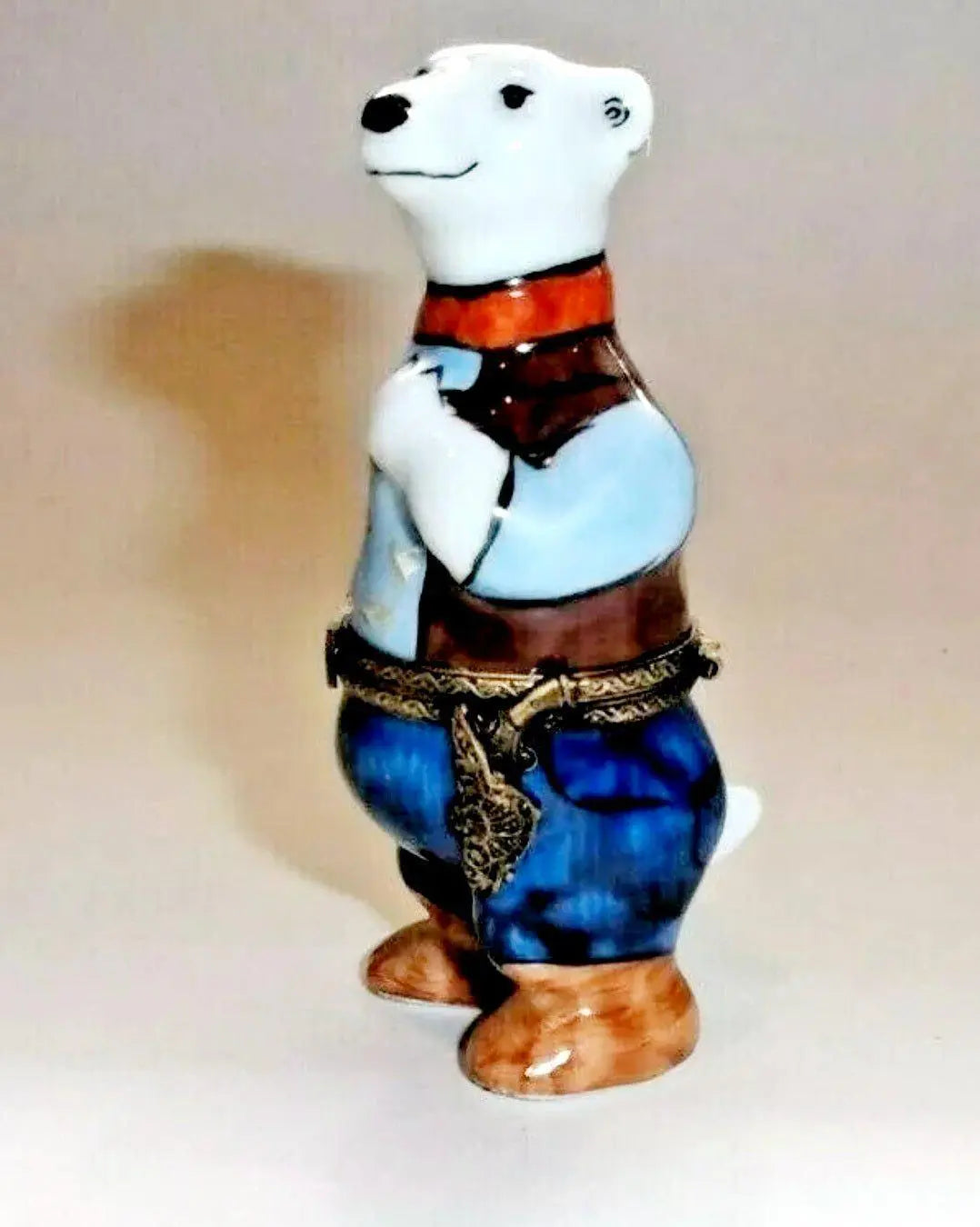 Cowboy Polar Bear Porcelain Limoges Bear sports fairy French Trinket Box