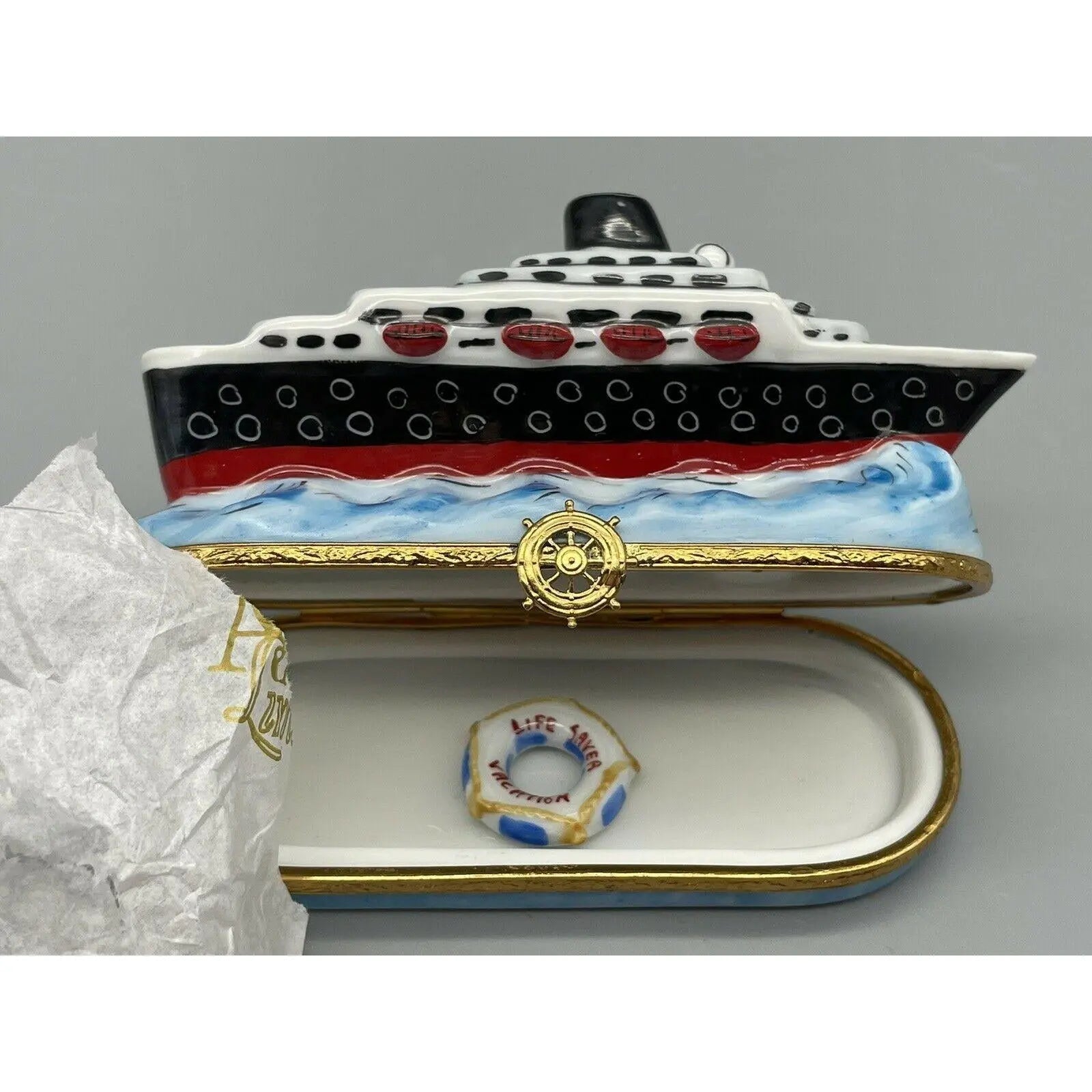 Cruise Ship Porcelain Limoges Travel Vehicle Ocean beach French Trinket Box