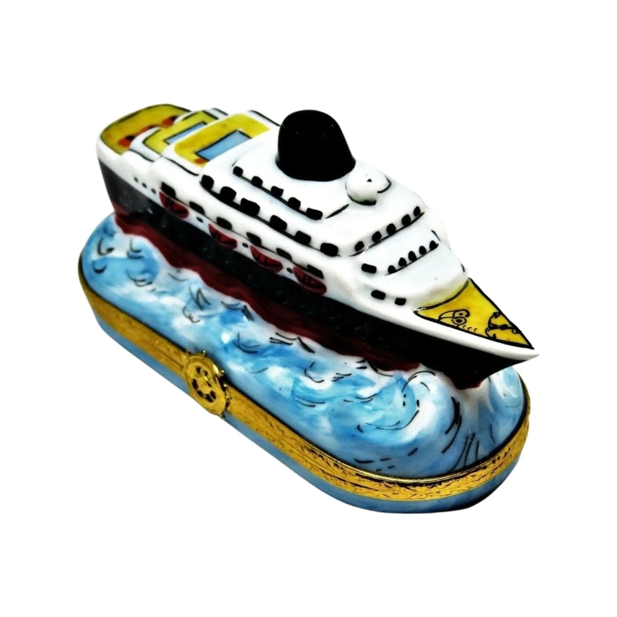 Cruise Ship Porcelain Limoges Travel Vehicle Ocean beach French Trinket Box