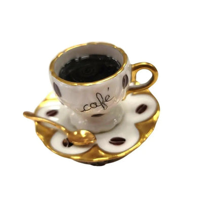 Fine French craftsmanship on the Cup of Coffee Cafe Limoges box, painted by hand