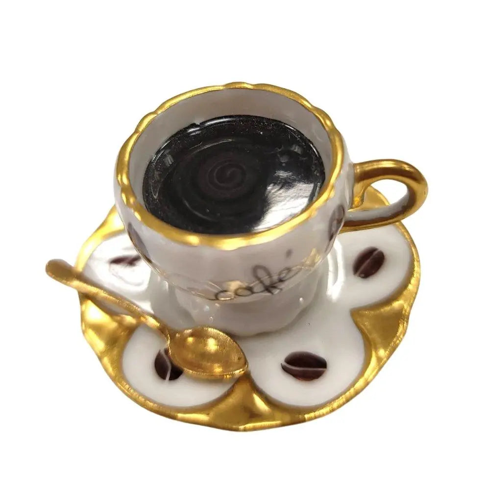 Limoges Boutique presents the Cup of Coffee Cafe, a genuine Limoges box painted by hand in France