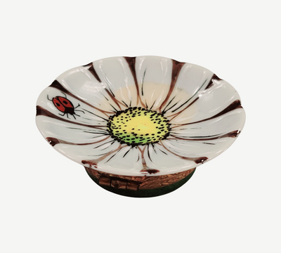 Daisy Flower With Ladybug Figurine Porcelain Limoges Flowers Garden French Trinket Box