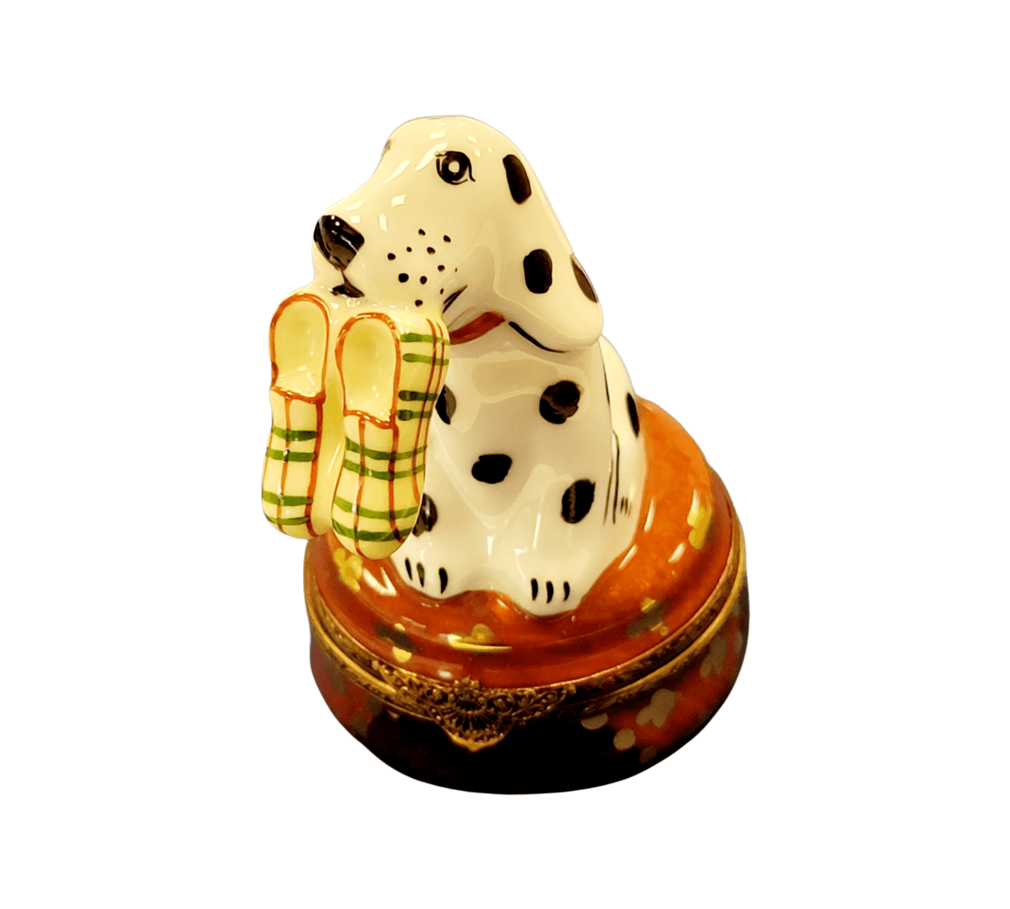 Dalmatian Dog Figurine with Slippers Porcelain Limoges Dog LIMOGES BOXES French Trinket Box