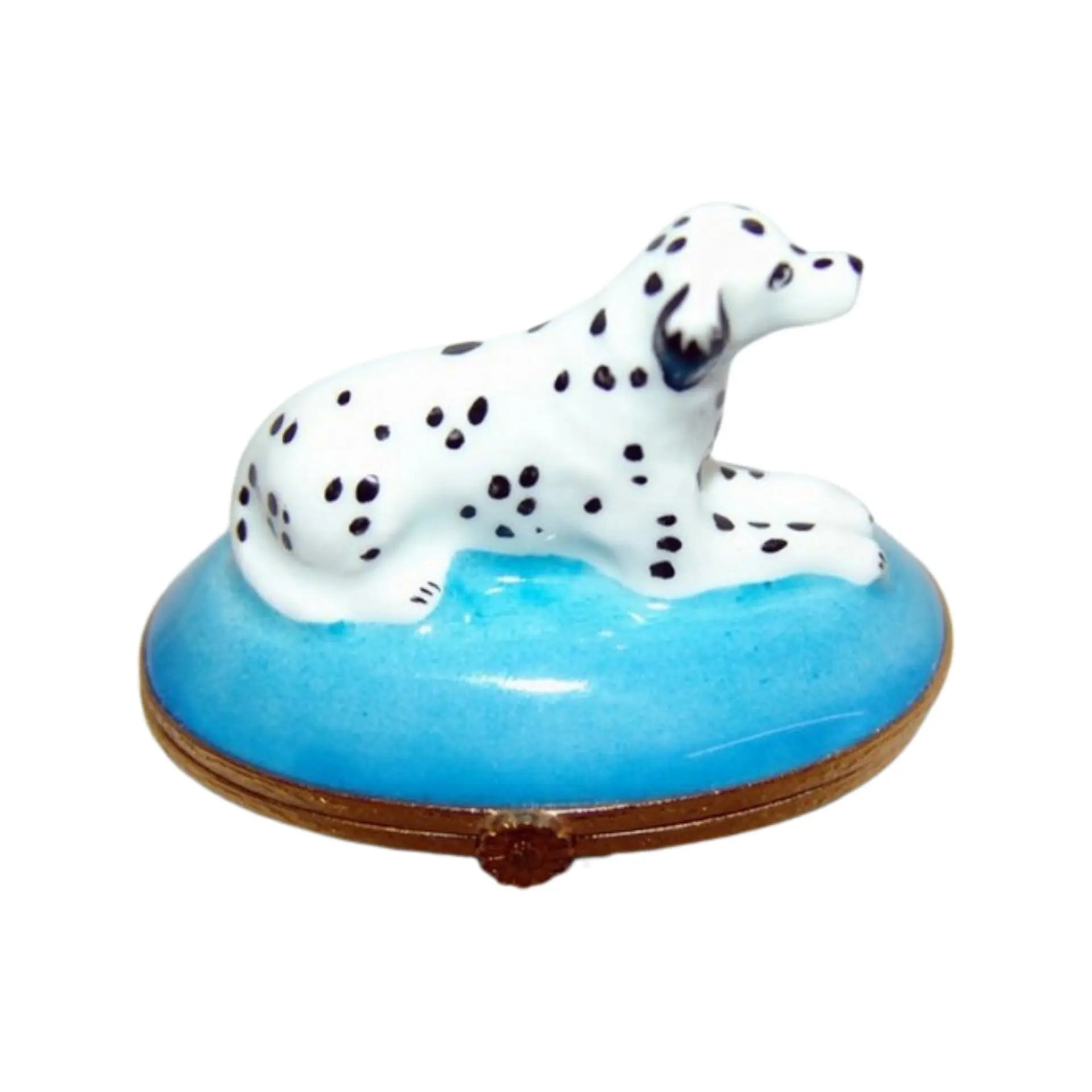 Artoria dog figurine featuring a white Dalmatian with black spots on a blue base