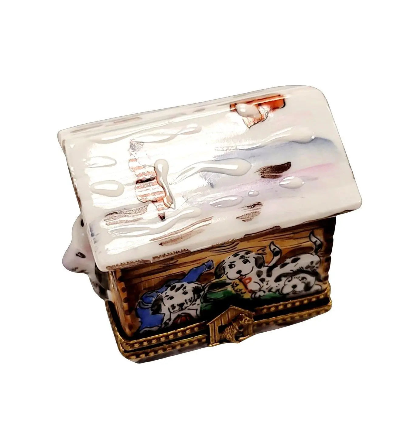 Dalmatian Dog Winter Retreat Porcelain Limoges dog winter French Trinket Box
