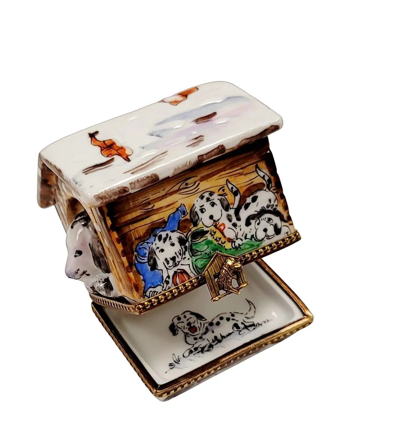 Dalmatian Dog Winter Retreat Porcelain Limoges dog winter French Trinket Box
