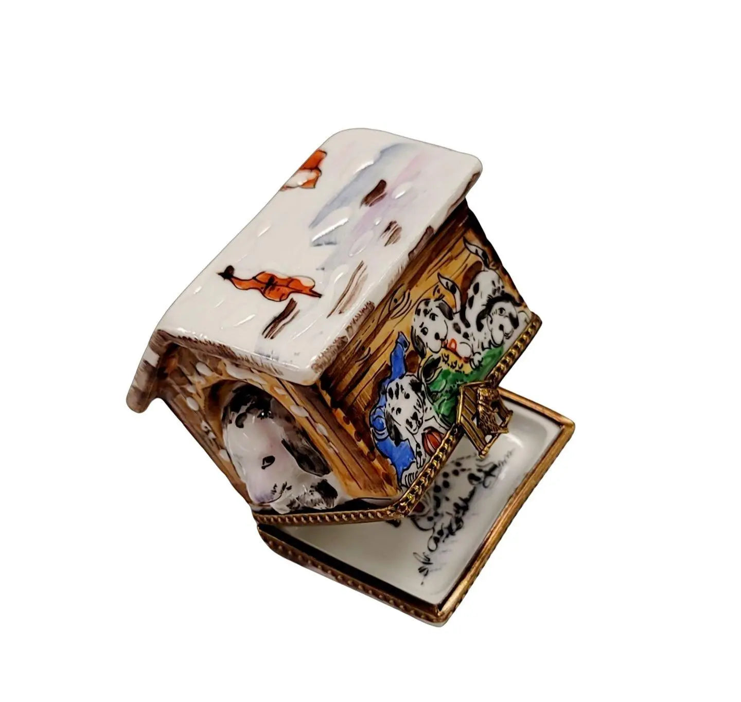 Dalmatian Dog Winter Retreat Porcelain Limoges dog winter French Trinket Box
