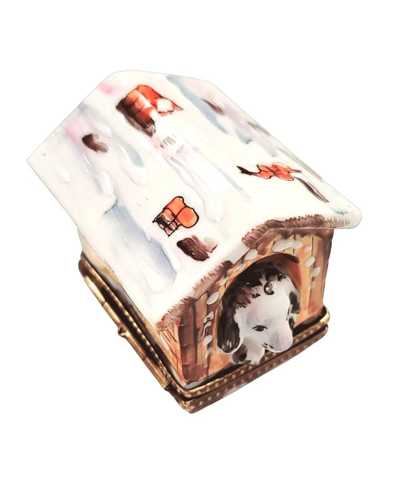 Dalmatian Dog Winter Retreat Porcelain Limoges dog winter French Trinket Box