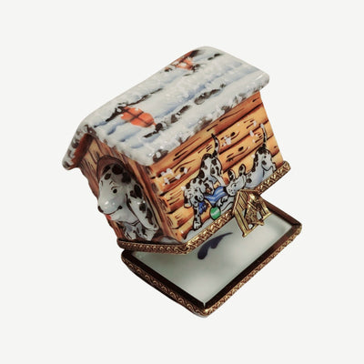 Dalmation Dog Winter Retreat Porcelain Limoges dog winter xmas French Trinket Box