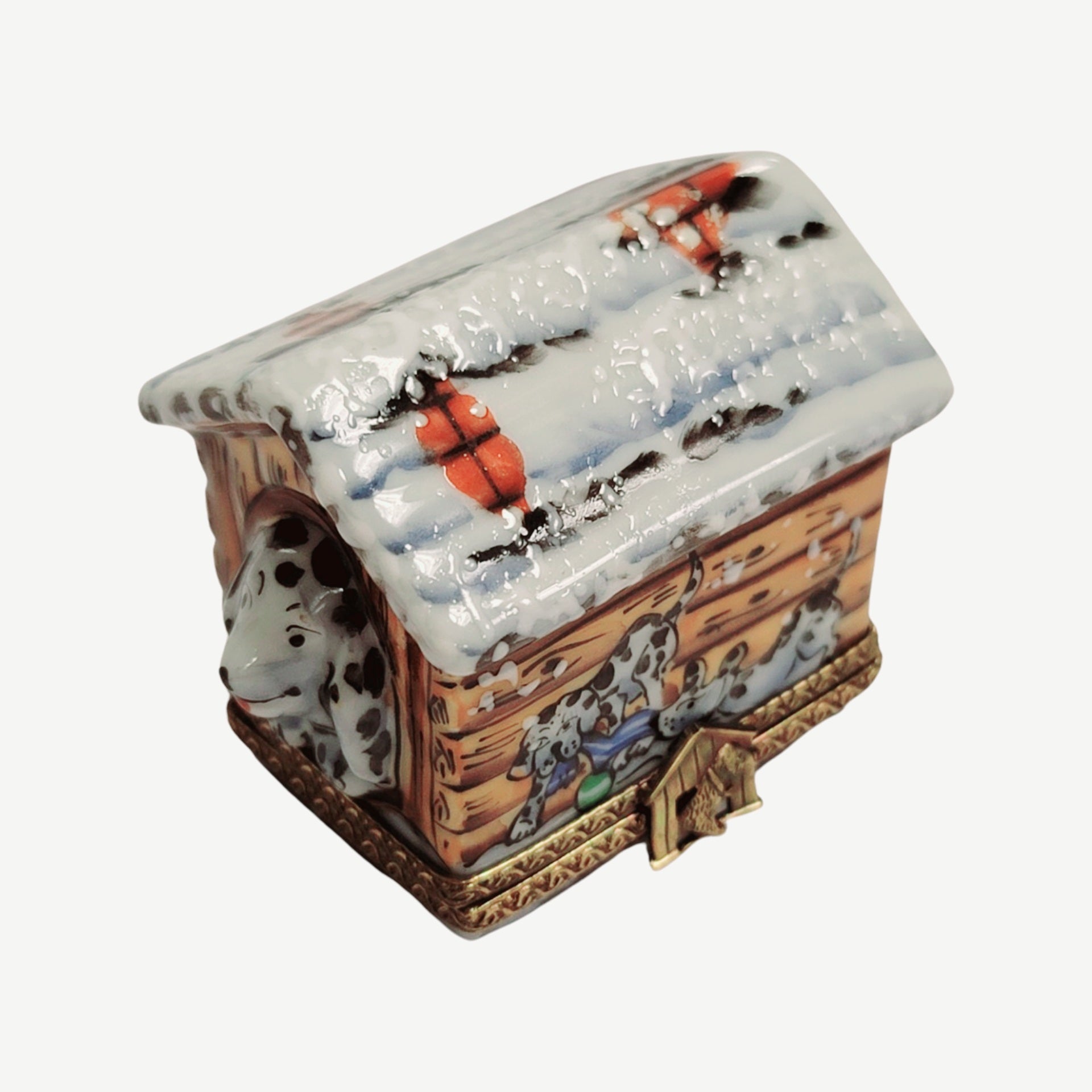 Dalmation Dog Winter Retreat Porcelain Limoges dog winter xmas French Trinket Box