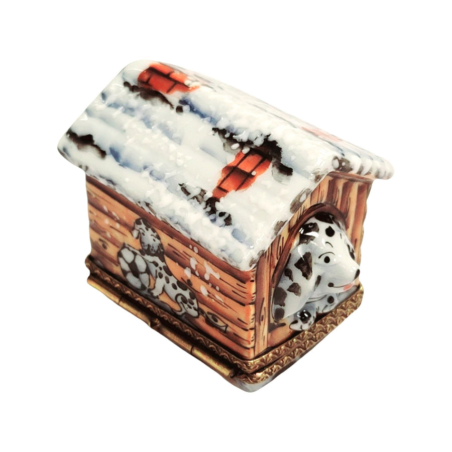Dalmation Dog Winter Retreat Porcelain Limoges dog winter xmas French Trinket Box