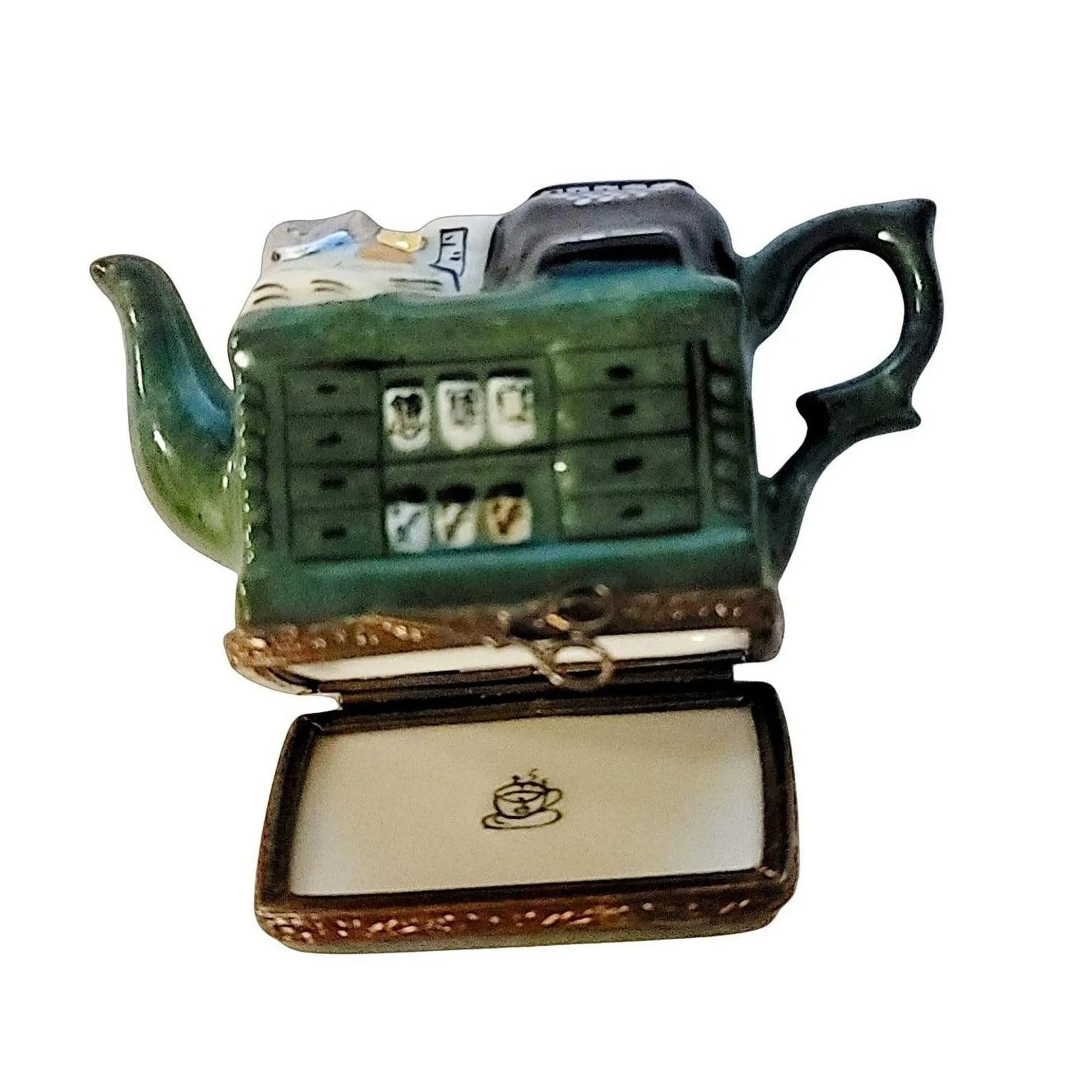 Dark Green Limoges Teapot Treasure Porcelain Limoges China Professional French Trinket Box