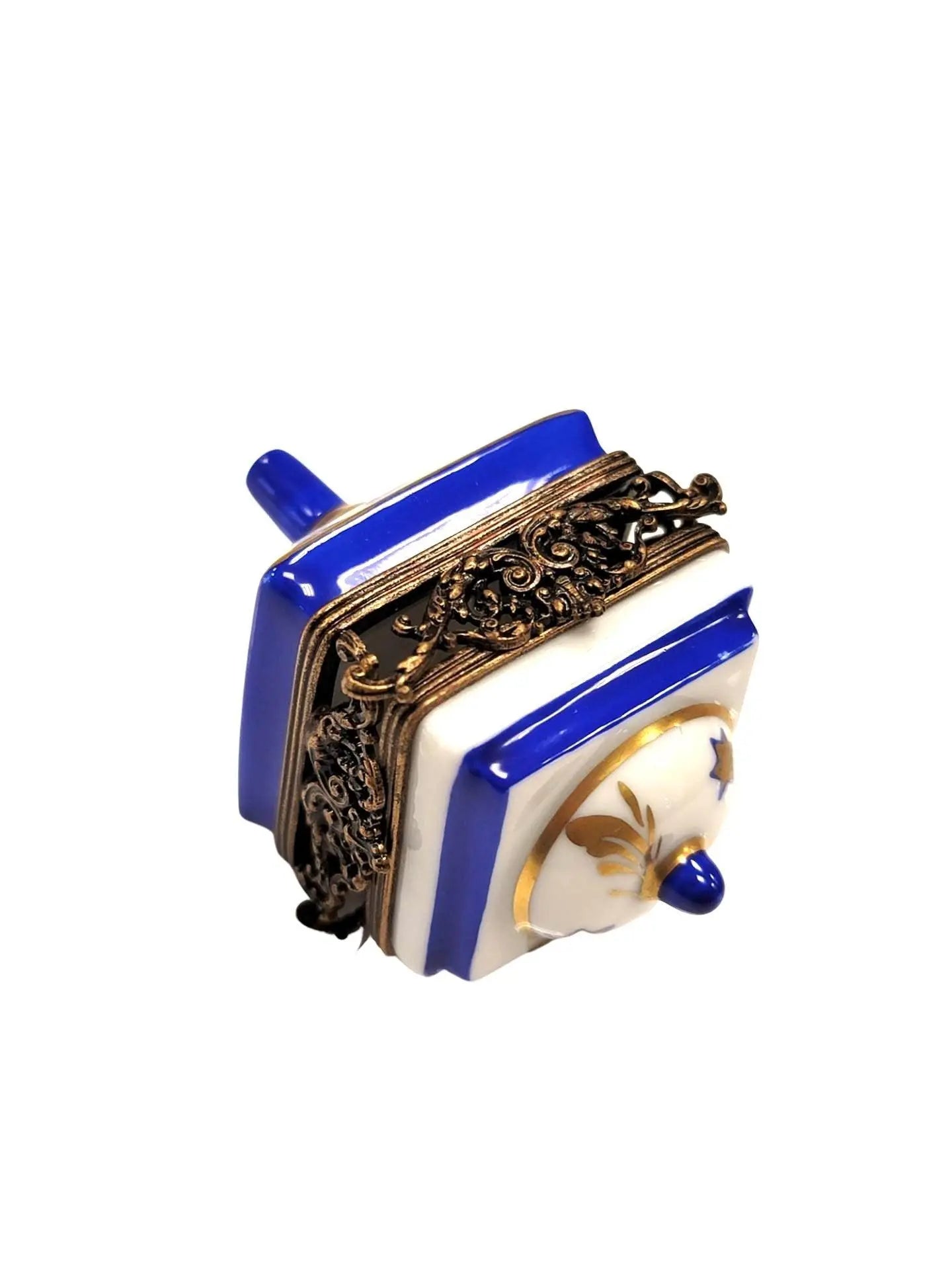 Dazzling White Brass Dreidel Box Porcelain Limoges Religion Christian French Trinket Box