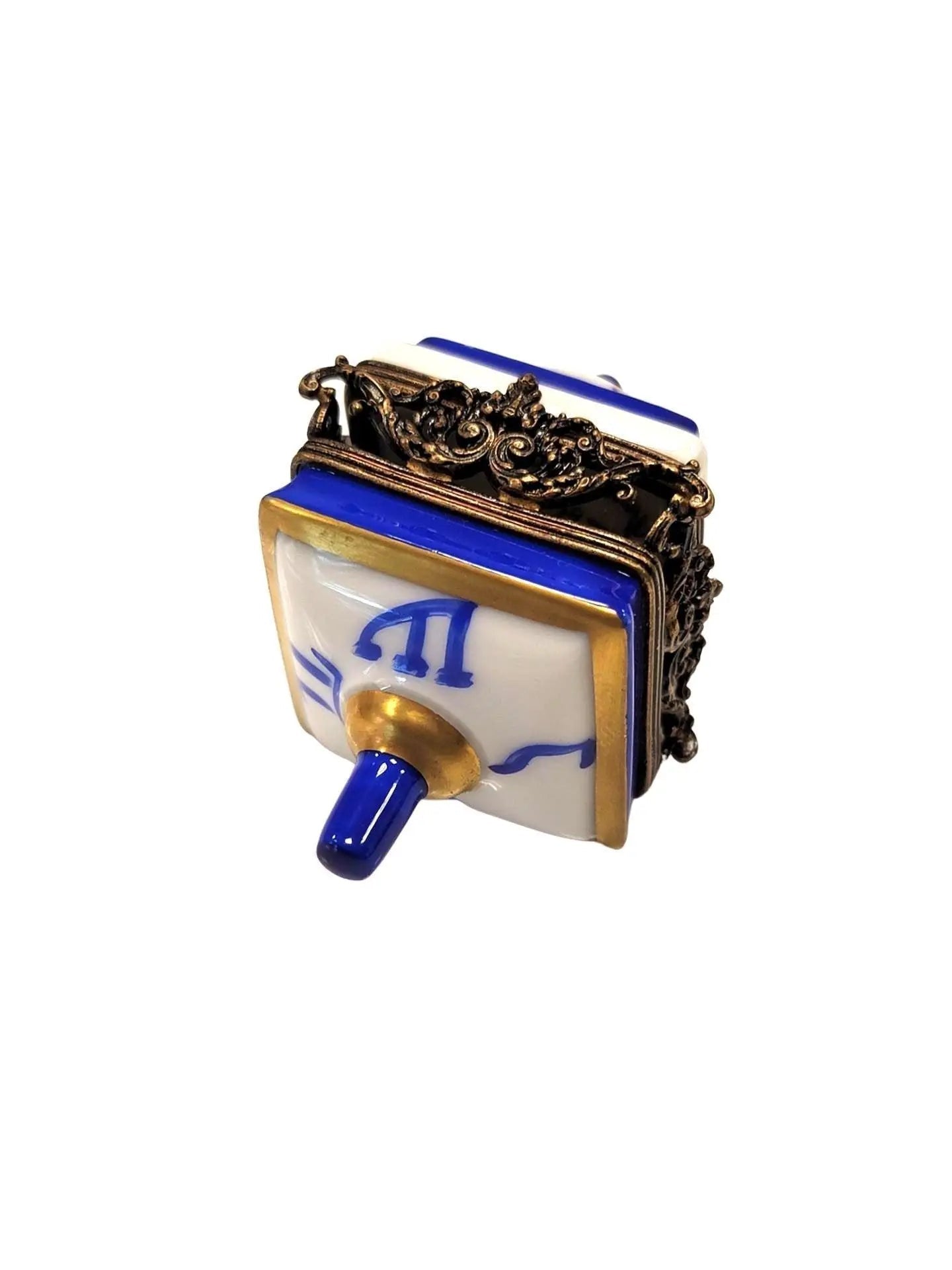 Dazzling White Brass Dreidel Box Porcelain Limoges Religion Christian French Trinket Box