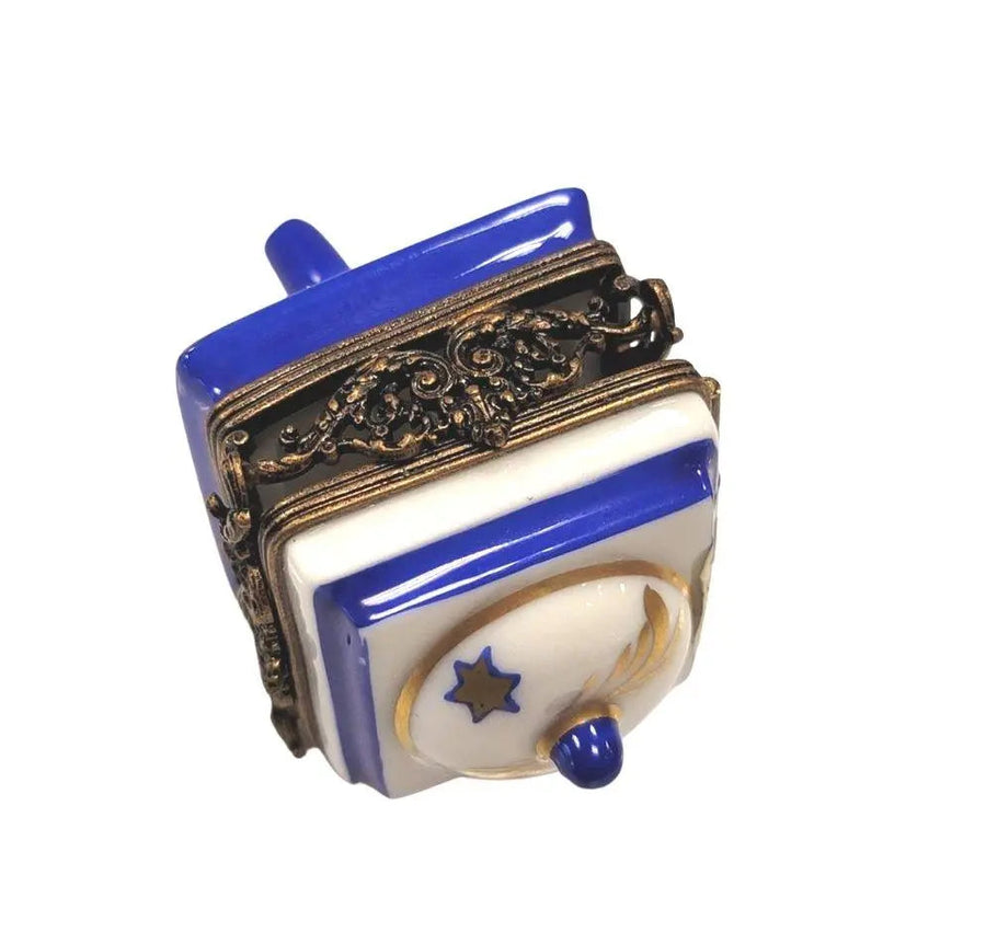 Dazzling White Brass Dreidel Box Porcelain Limoges Religion Christian French Trinket Box