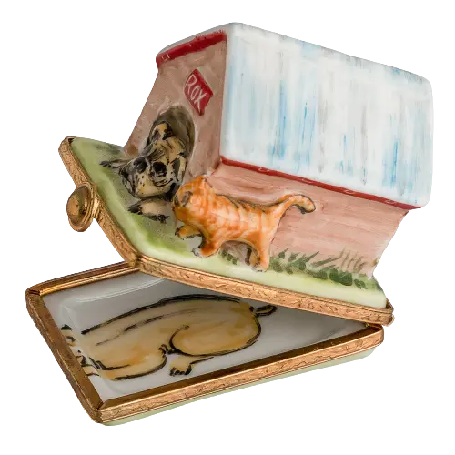 Dog House Porcelain Limoges Dog French Trinket Box