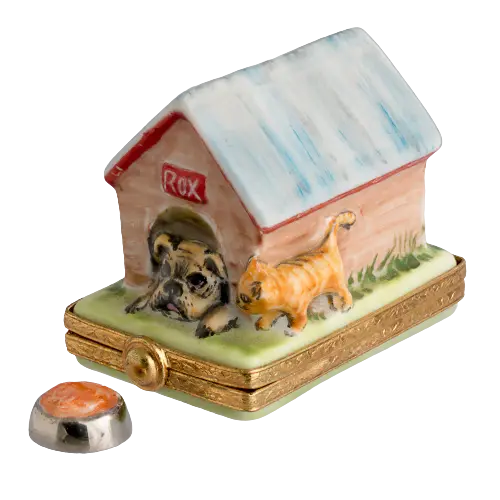 Dog House Porcelain Limoges Dog French Trinket Box