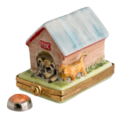 Dog House Porcelain Limoges Dog French Trinket Box