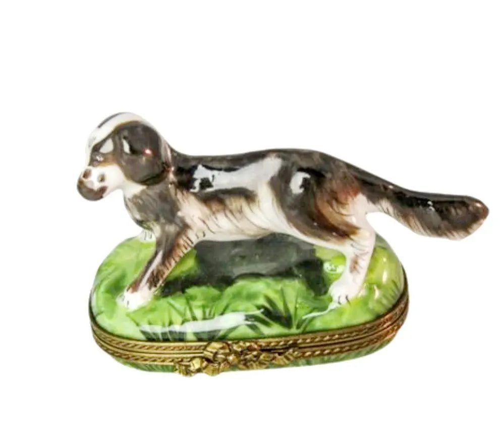 Dog Standing on Grass Porcelain Limoges dog limoges boxes French Trinket Box