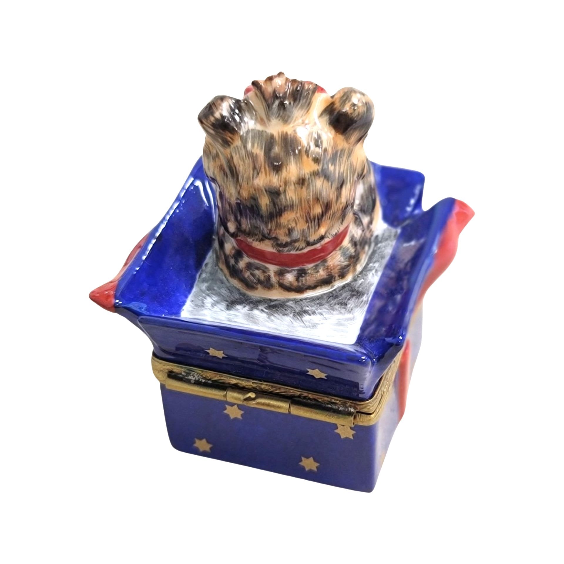 Dog in Blue Gift Box Porcelain Limoges dog limoges xmas French Trinket Box