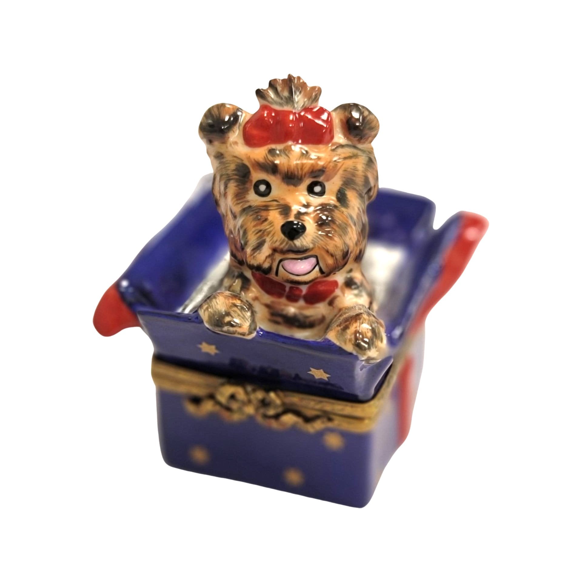 Dog in Blue Gift Box Porcelain Limoges dog limoges xmas French Trinket Box