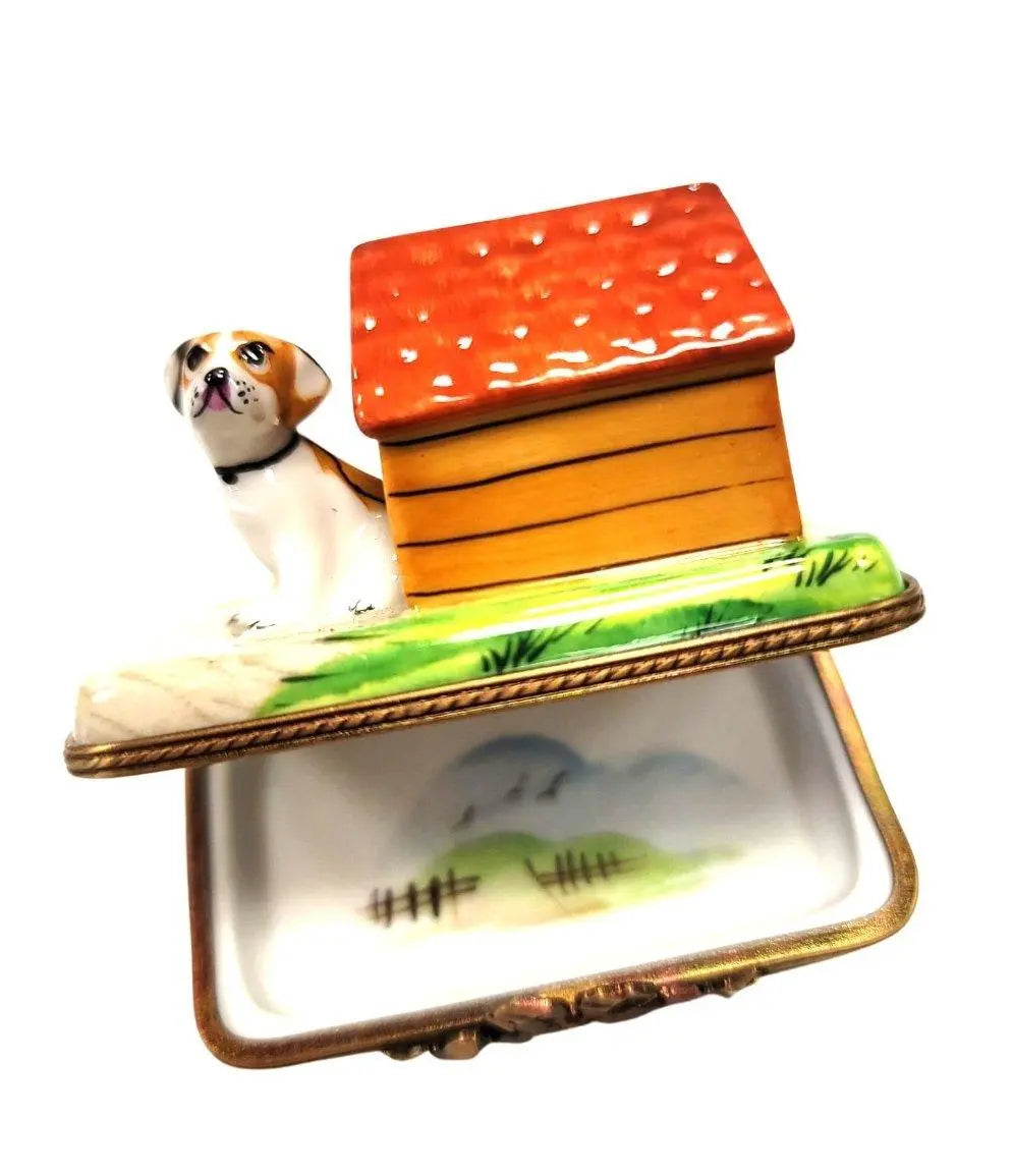 Dog in Cozy Doghouse Limoges Box Porcelain Limoges dog French Trinket Box