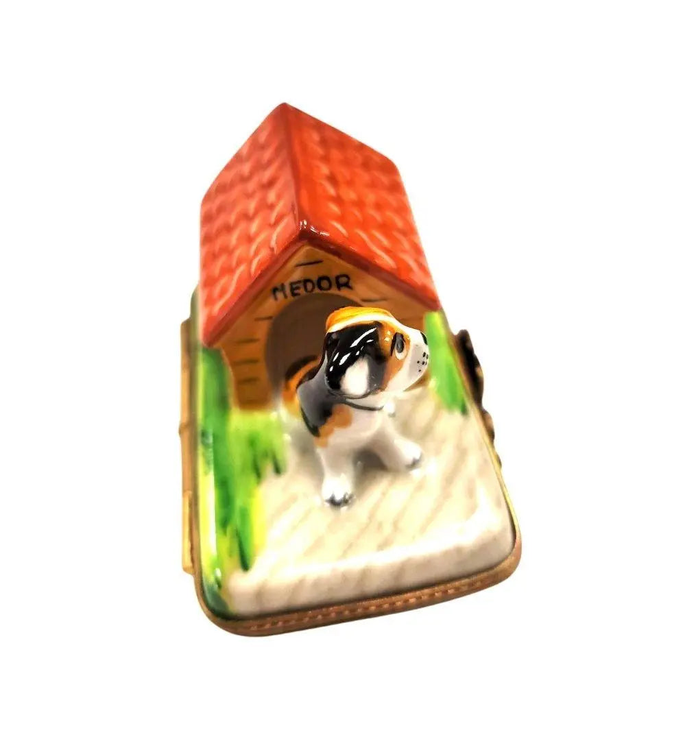Dog in Cozy Doghouse Limoges Box Porcelain Limoges dog French Trinket Box