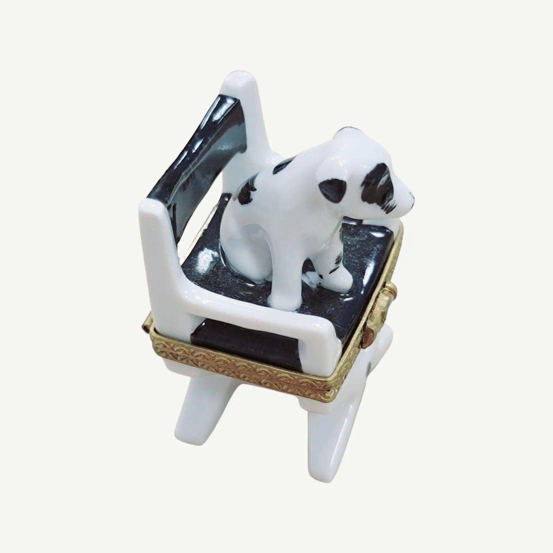 Dog on Director Chair Figurine Porcelain Limoges Dog Furniture French Trinket Box